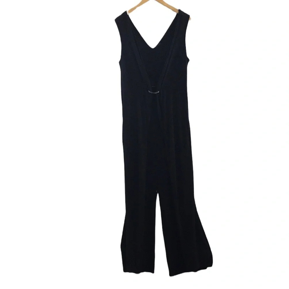 G.I.L.I Got‎ It Love It Black Jumpsuit Womens Large Wide Leg V Neck